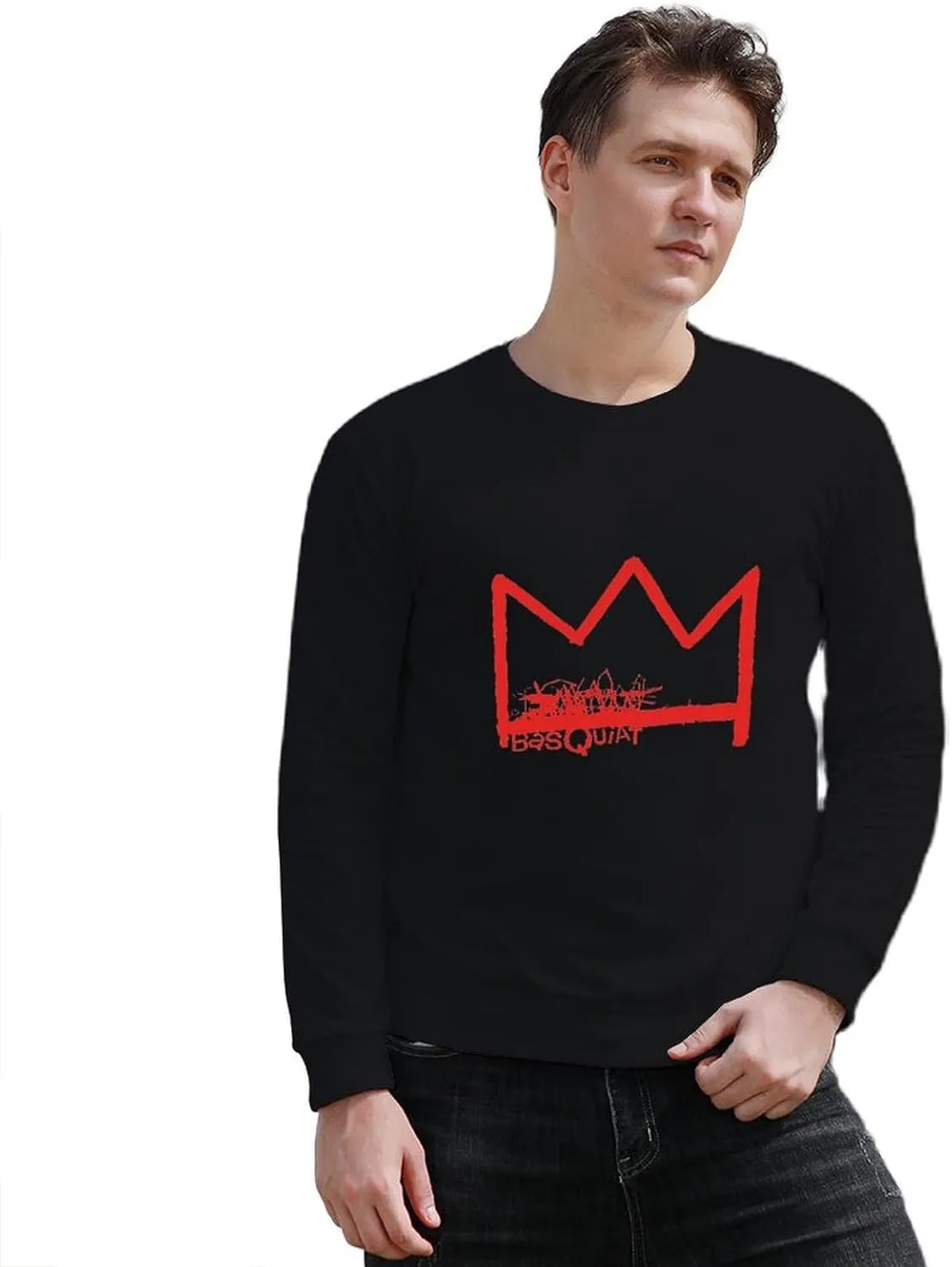 Mens Crewneck Long Sleeve Tops - Standard-Fit Jersey Shirt for Golf Sport