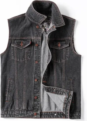 Men's Denim Vest Motorcycle Unlined Biker Plus Size Sleeveless Jean Vest Jacket
