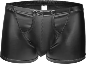 Men's Patent Leather Boxer Briefs Sport Supporter Workout Stretch Underpants Low Rise Sexy Pouch Trunks Underwear (Black,Medium)