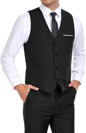 Mens Suits Vest Pant Set, Slim Fit 2 Pieces Casual Suit Waistcoat Wedding Groomsmen
