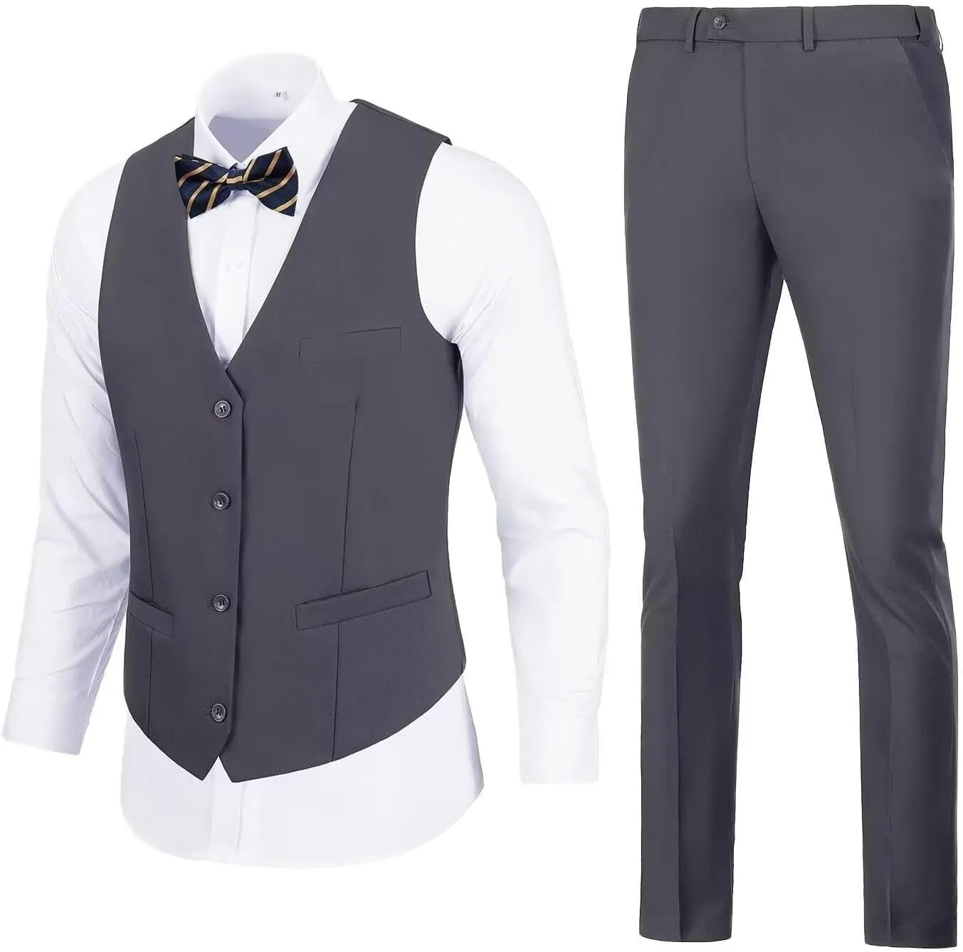 Mens Suits Vest Pant Set, Slim Fit 2 Pieces Casual Suit Waistcoat Wedding Groomsmen