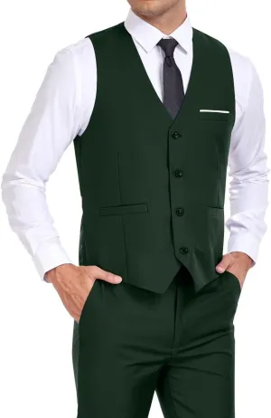 Mens Suits Vest Pant Set, Slim Fit 2 Pieces Casual Suit Waistcoat Wedding Groomsmen