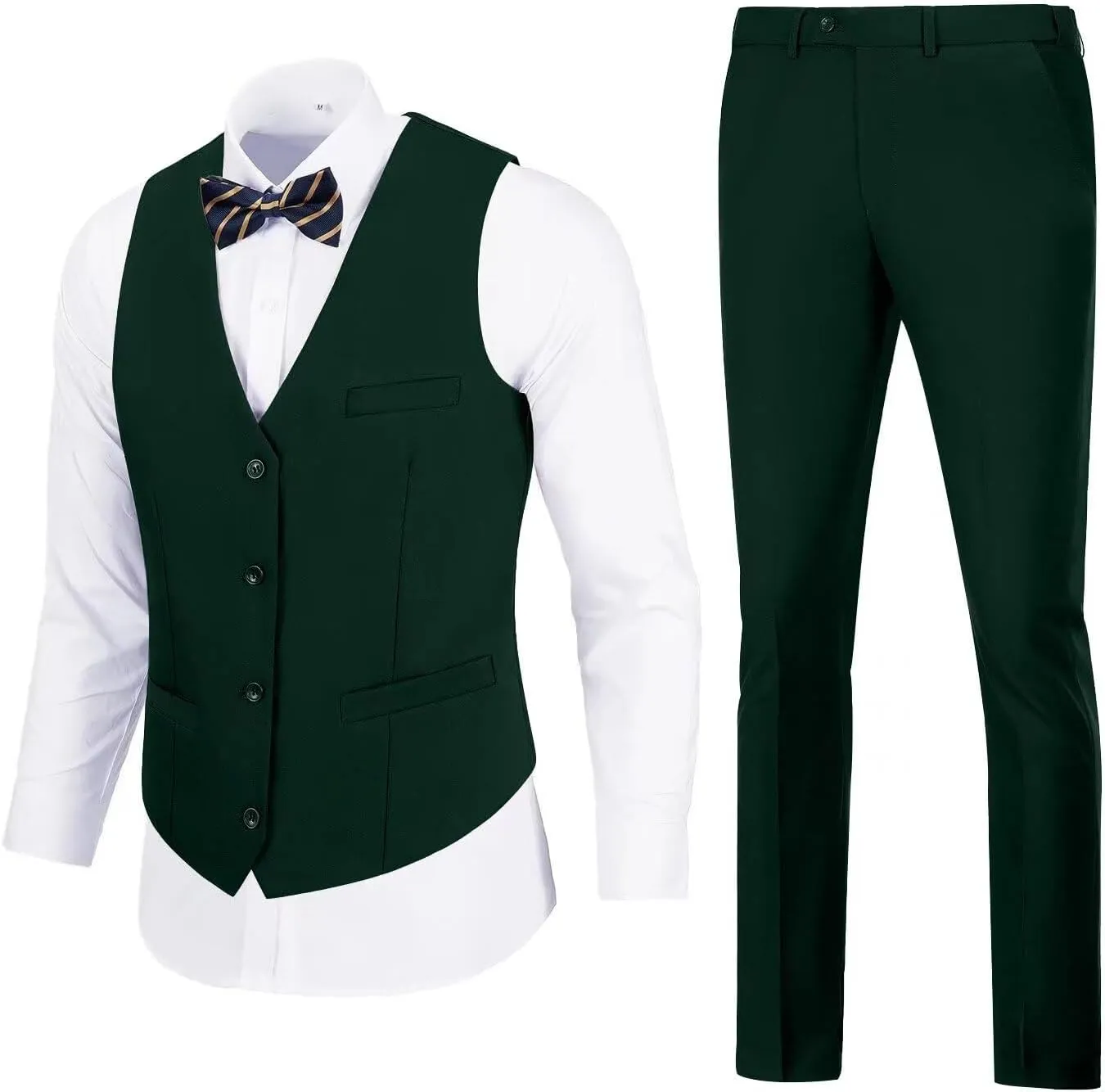 Mens Suits Vest Pant Set, Slim Fit 2 Pieces Casual Suit Waistcoat Wedding Groomsmen