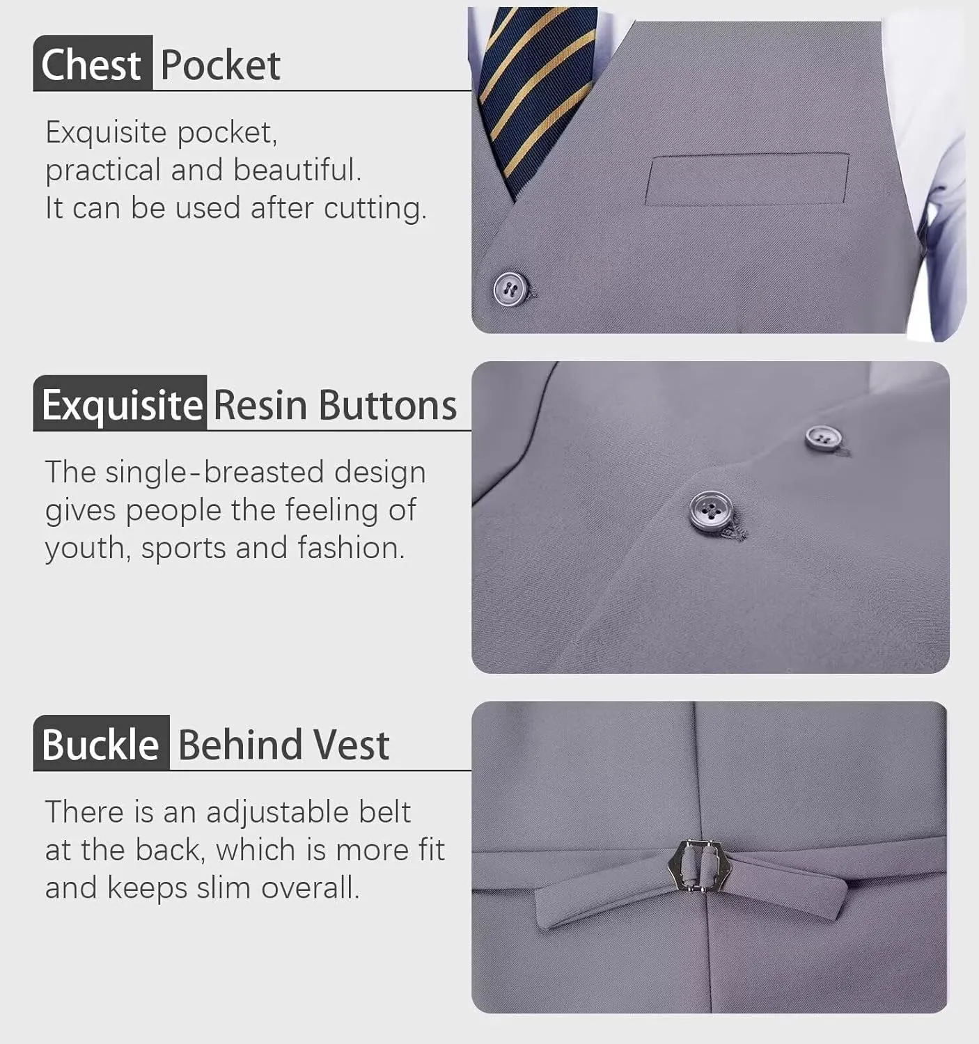 Mens Suits Vest Pant Set, Slim Fit 2 Pieces Casual Suit Waistcoat Wedding Groomsmen