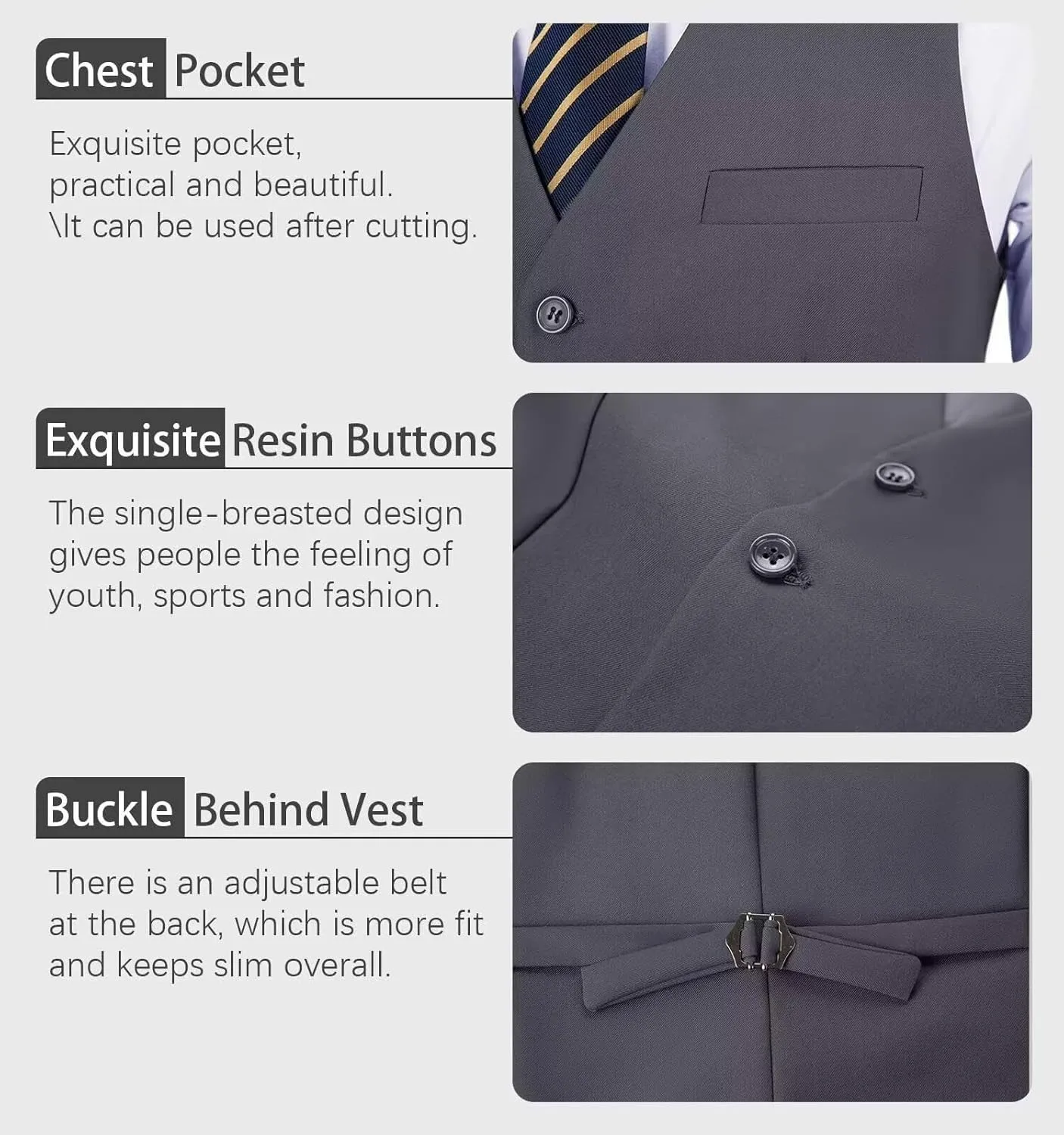 Mens Suits Vest Pant Set, Slim Fit 2 Pieces Casual Suit Waistcoat Wedding Groomsmen