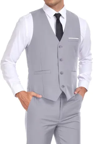 Mens Suits Vest Pant Set, Slim Fit 2 Pieces Casual Suit Waistcoat Wedding Groomsmen