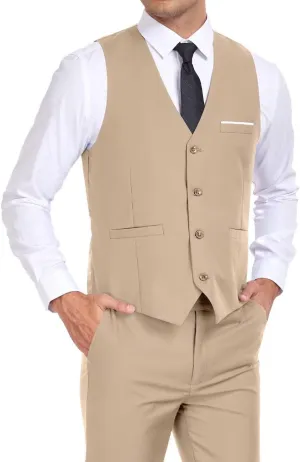 Mens Suits Vest Pant Set, Slim Fit 2 Pieces Casual Suit Waistcoat Wedding Groomsmen