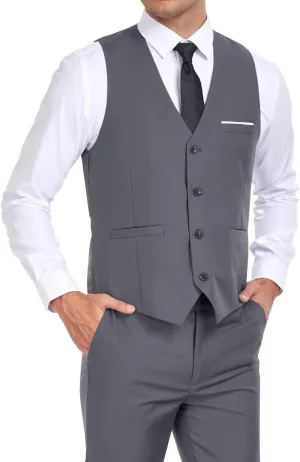 Mens Suits Vest Pant Set, Slim Fit 2 Pieces Casual Suit Waistcoat Wedding Groomsmen