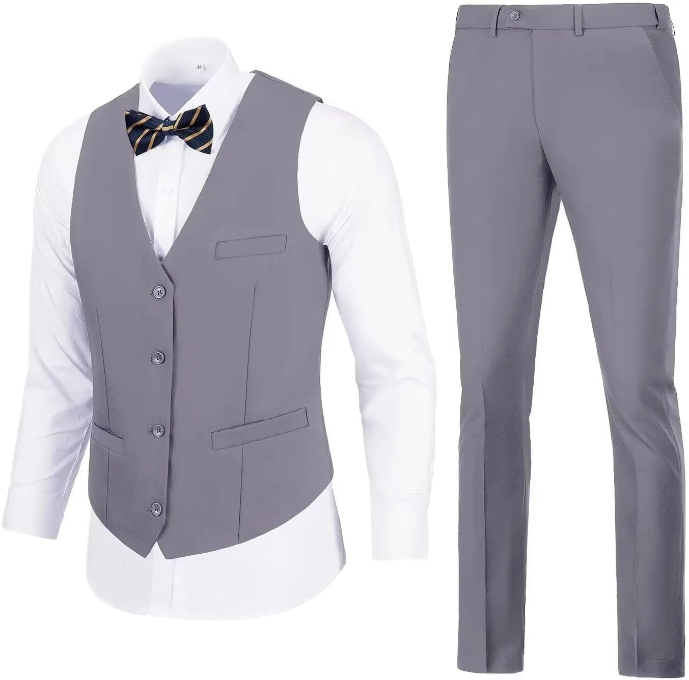Mens Suits Vest Pant Set, Slim Fit 2 Pieces Casual Suit Waistcoat Wedding Groomsmen