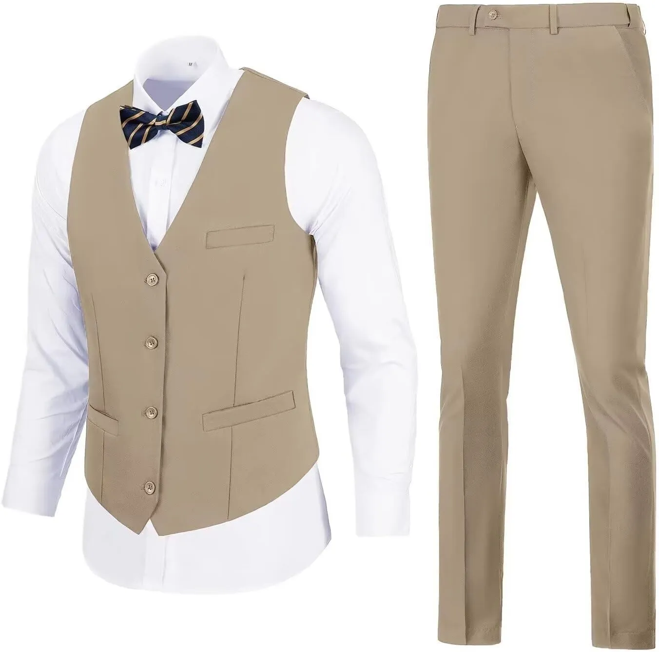 Mens Suits Vest Pant Set, Slim Fit 2 Pieces Casual Suit Waistcoat Wedding Groomsmen