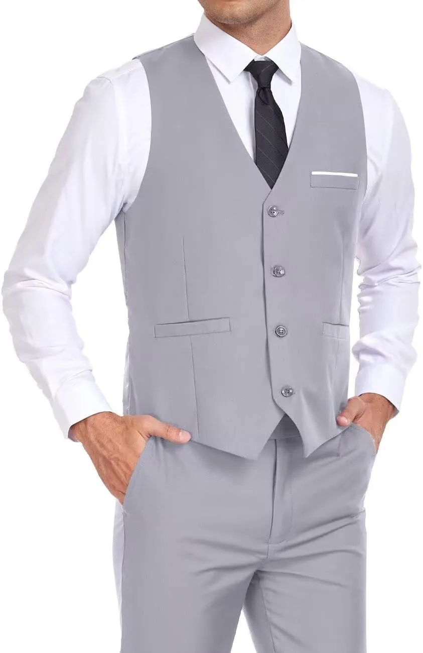 Mens Suits Vest Pant Set, Slim Fit 2 Pieces Casual Suit Waistcoat Wedding Groomsmen