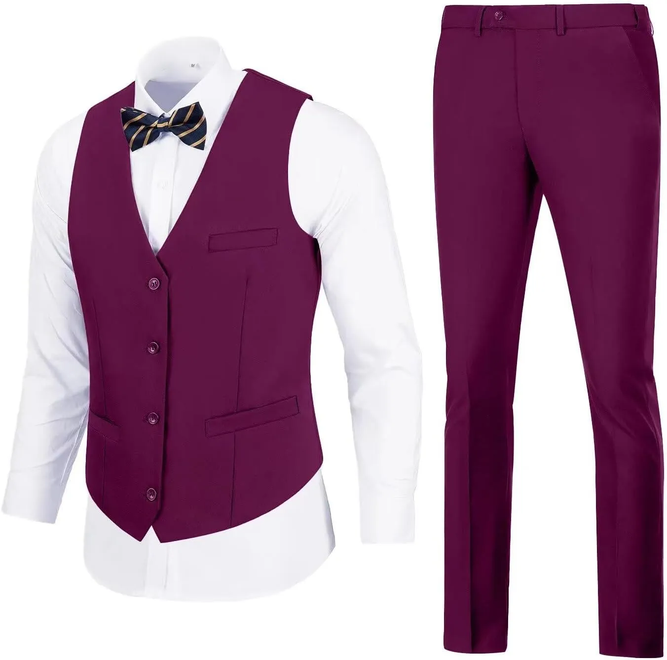Mens Suits Vest Pant Set, Slim Fit 2 Pieces Casual Suit Waistcoat Wedding Groomsmen