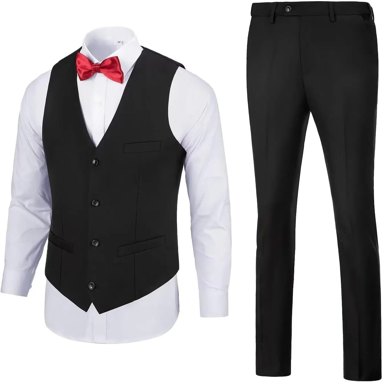 Mens Suits Vest Pant Set, Slim Fit 2 Pieces Casual Suit Waistcoat Wedding Groomsmen