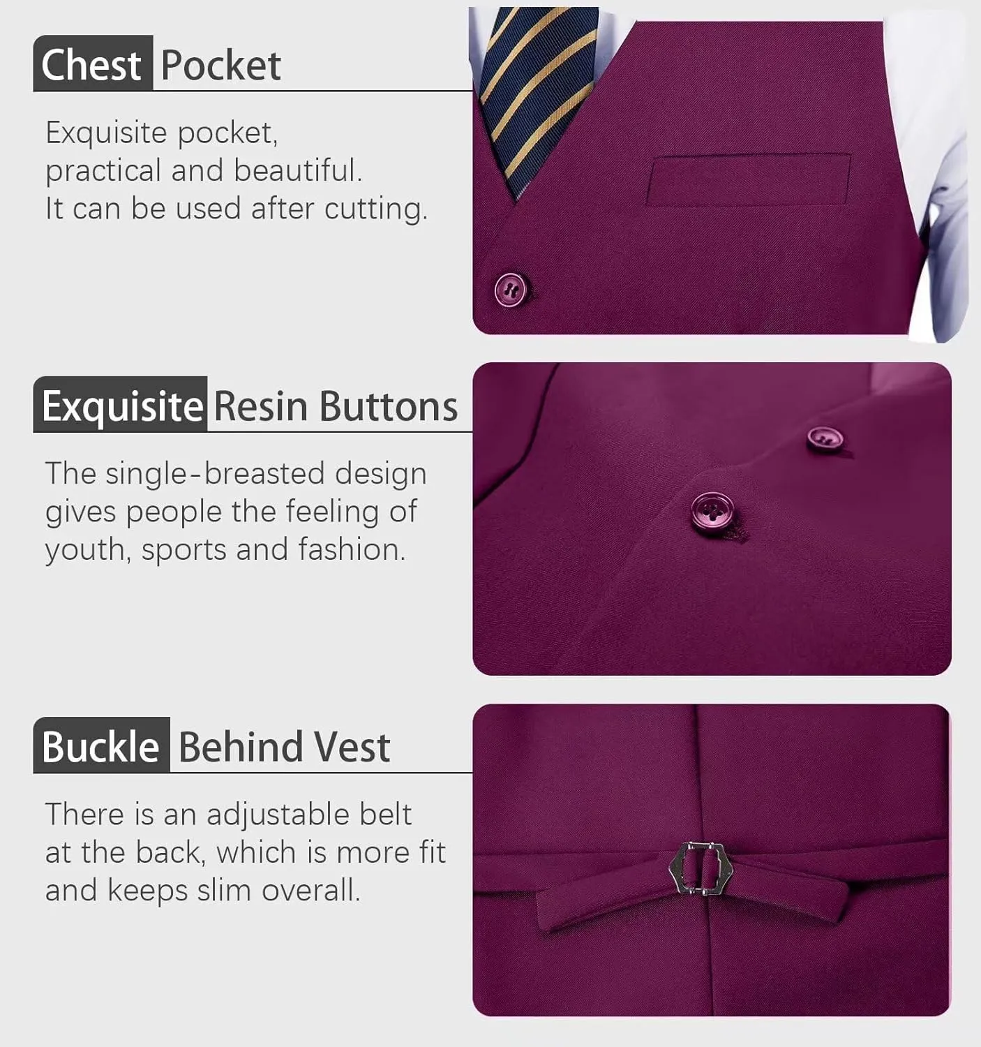 Mens Suits Vest Pant Set, Slim Fit 2 Pieces Casual Suit Waistcoat Wedding Groomsmen