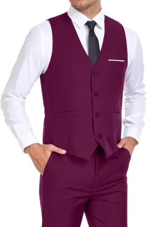 Mens Suits Vest Pant Set, Slim Fit 2 Pieces Casual Suit Waistcoat Wedding Groomsmen
