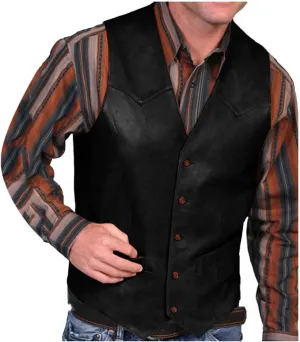 Men's V Neck Western Cowboy Vest Faux Leather Suit Vest Button Down Waistcoat Slim Fit Vintage Sleeveless Vest Jacket