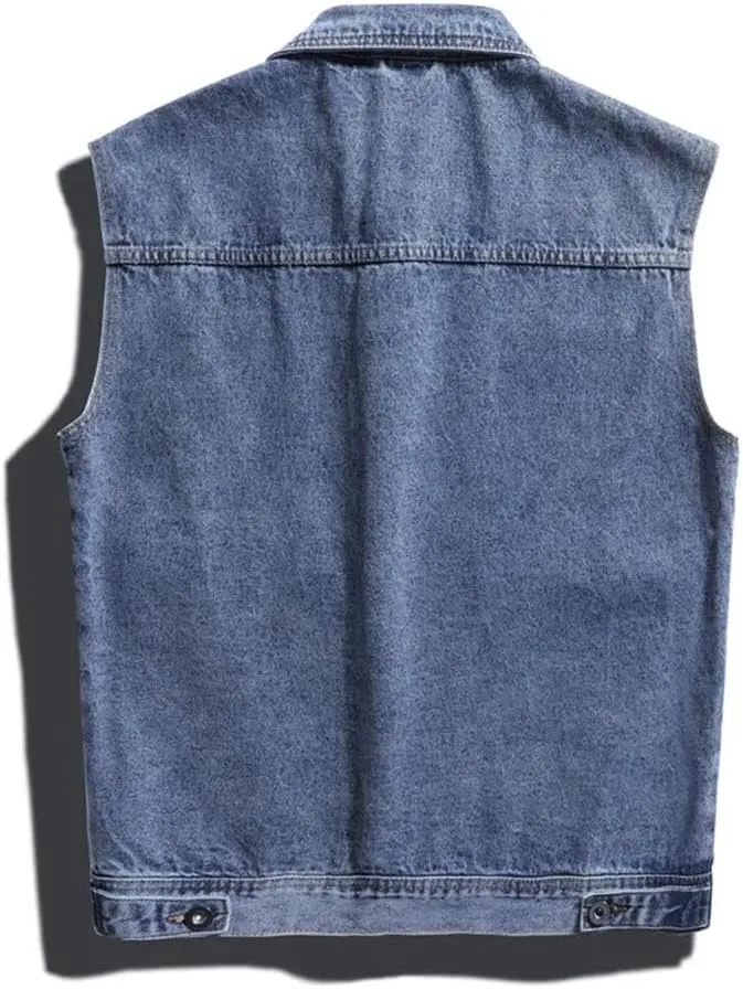 Men's Western Style Denim Vest Loose Casual Vintage Work Vests Button Down Camisole Jacket