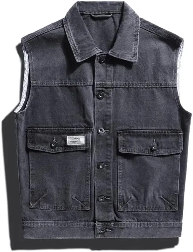 Men's Western Style Denim Vest Loose Casual Vintage Work Vests Button Down Camisole Jacket