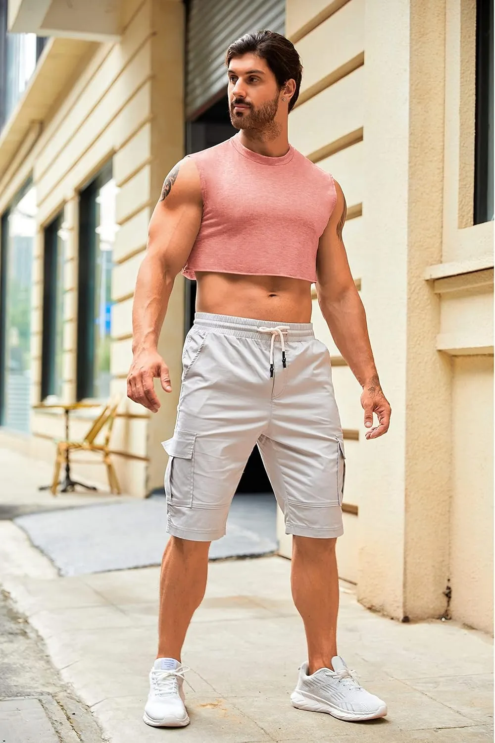 Mens Workout Cropped Tank Top Plain Vest Lightweight Basic Sleeveless Crop Tops Hot Shirts