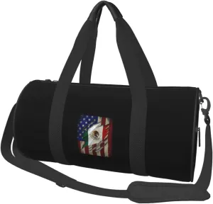 Mexican American Flag Convertible Garment Bag with Shoulder Strap, Carry on Garment Duffel Bag for Men Women - Rolling Foldable for Travel Luggage Bags (Black)