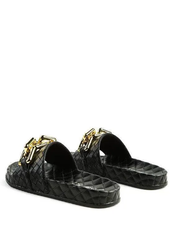 Miami Shot Bling Chain Strap Slip On Flats