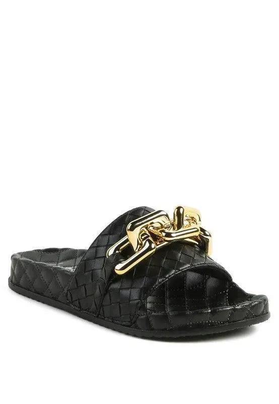 Miami Shot Bling Chain Strap Slip On Flats