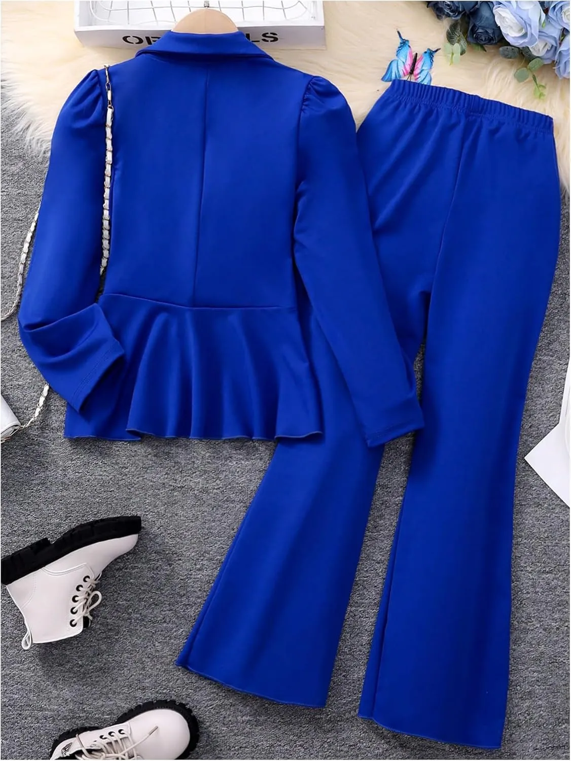 Milumia Girl's 2 Piece Outfits Ruffle Long Sleeve Button Blazer and Pants