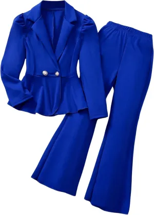 Milumia Girl's 2 Piece Outfits Ruffle Long Sleeve Button Blazer and Pants