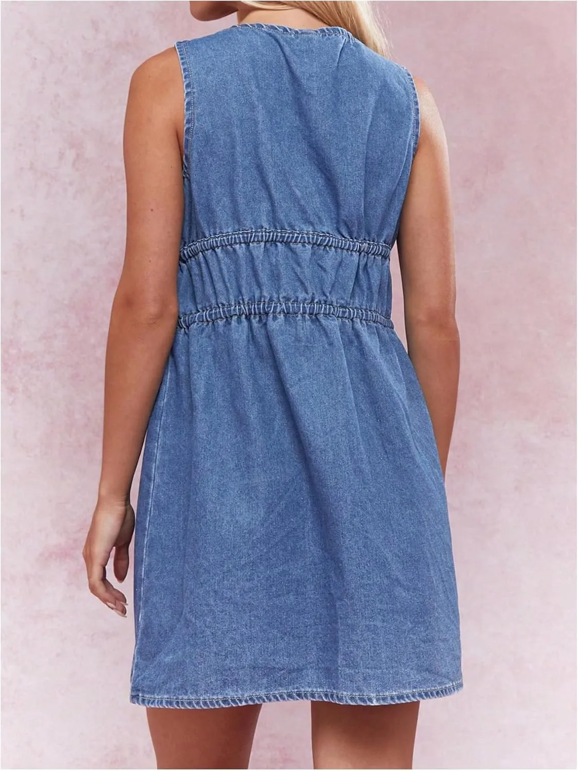 Milumia Women's Bow Tie Plunge V Neck Sleeveless Straight Denim Short Dresses