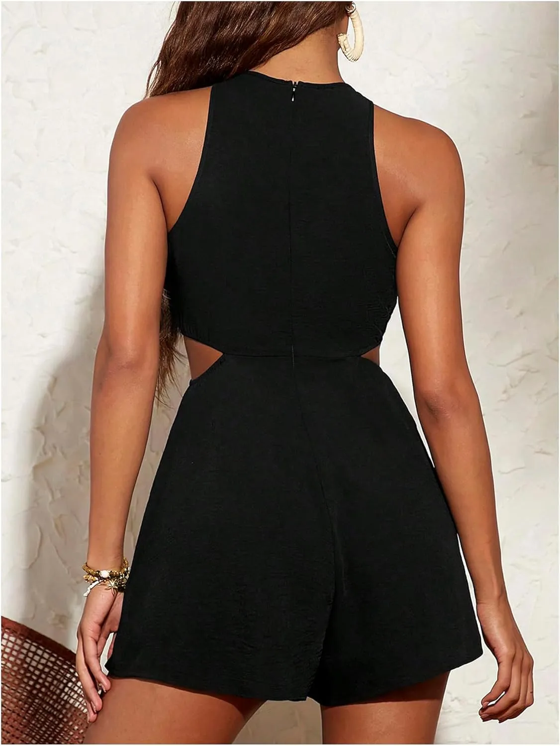 Milumia Women's Cut Out Halter Romper Summer Sleeveless Solid Shorts Jumpsuit