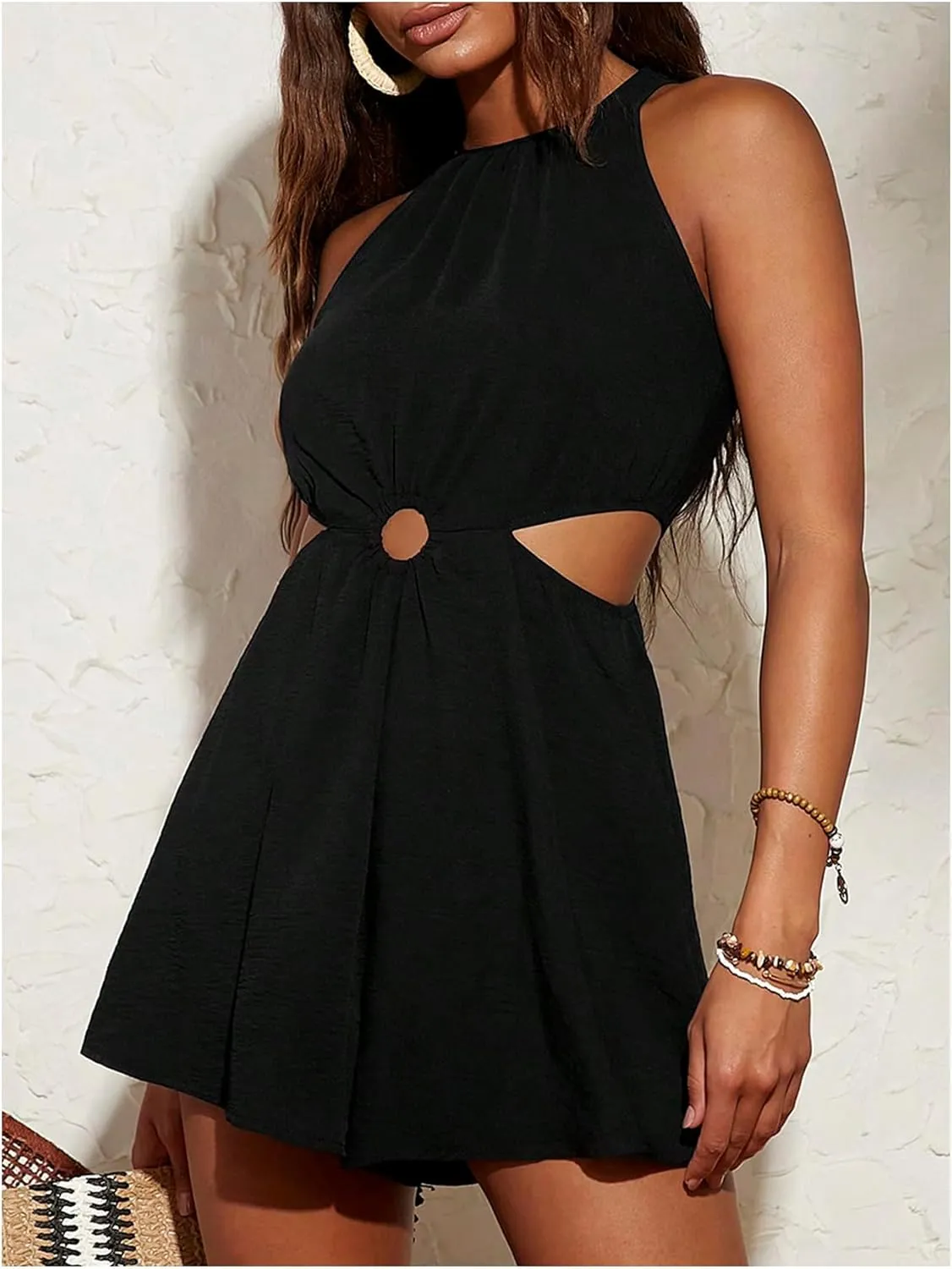 Milumia Women's Cut Out Halter Romper Summer Sleeveless Solid Shorts Jumpsuit