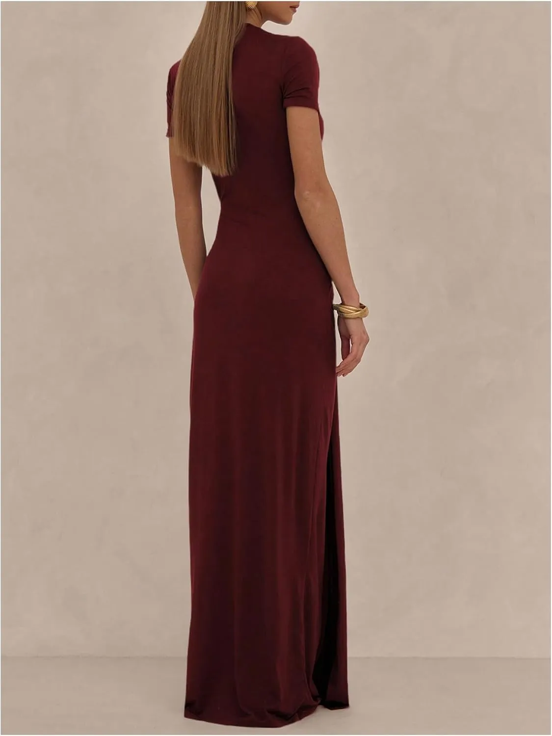 Milumia Women's Ring Tie Knot Bodycon Dress Crew Neck Short Sleeve Maxi Dresses