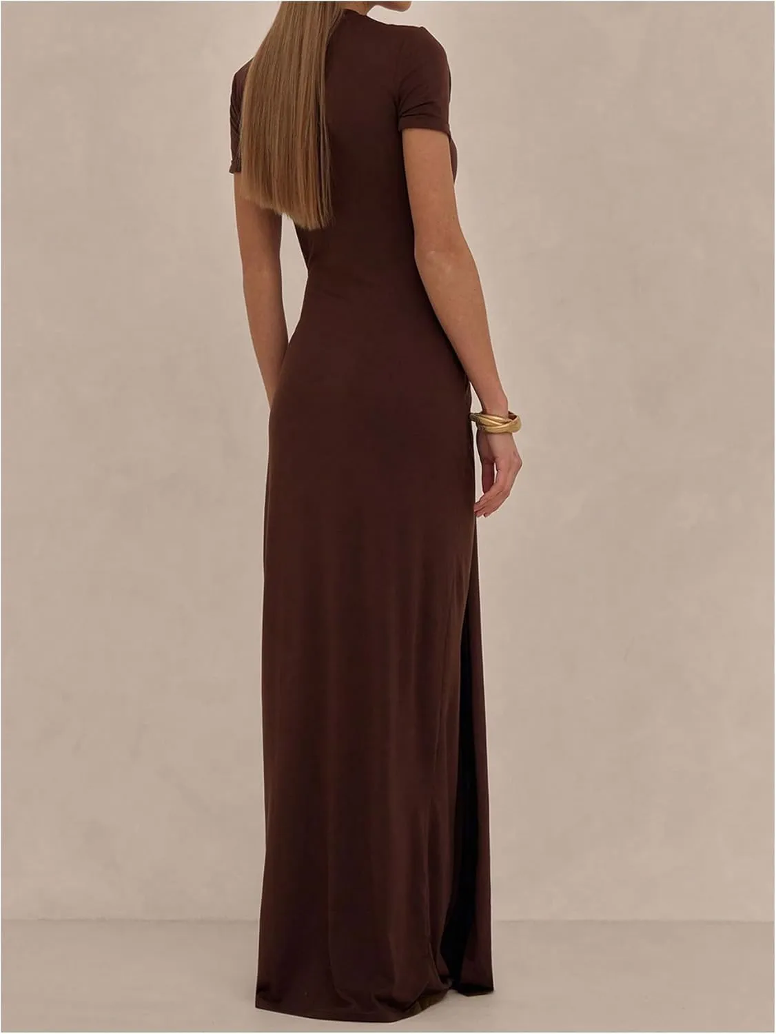 Milumia Women's Ring Tie Knot Bodycon Dress Crew Neck Short Sleeve Maxi Dresses