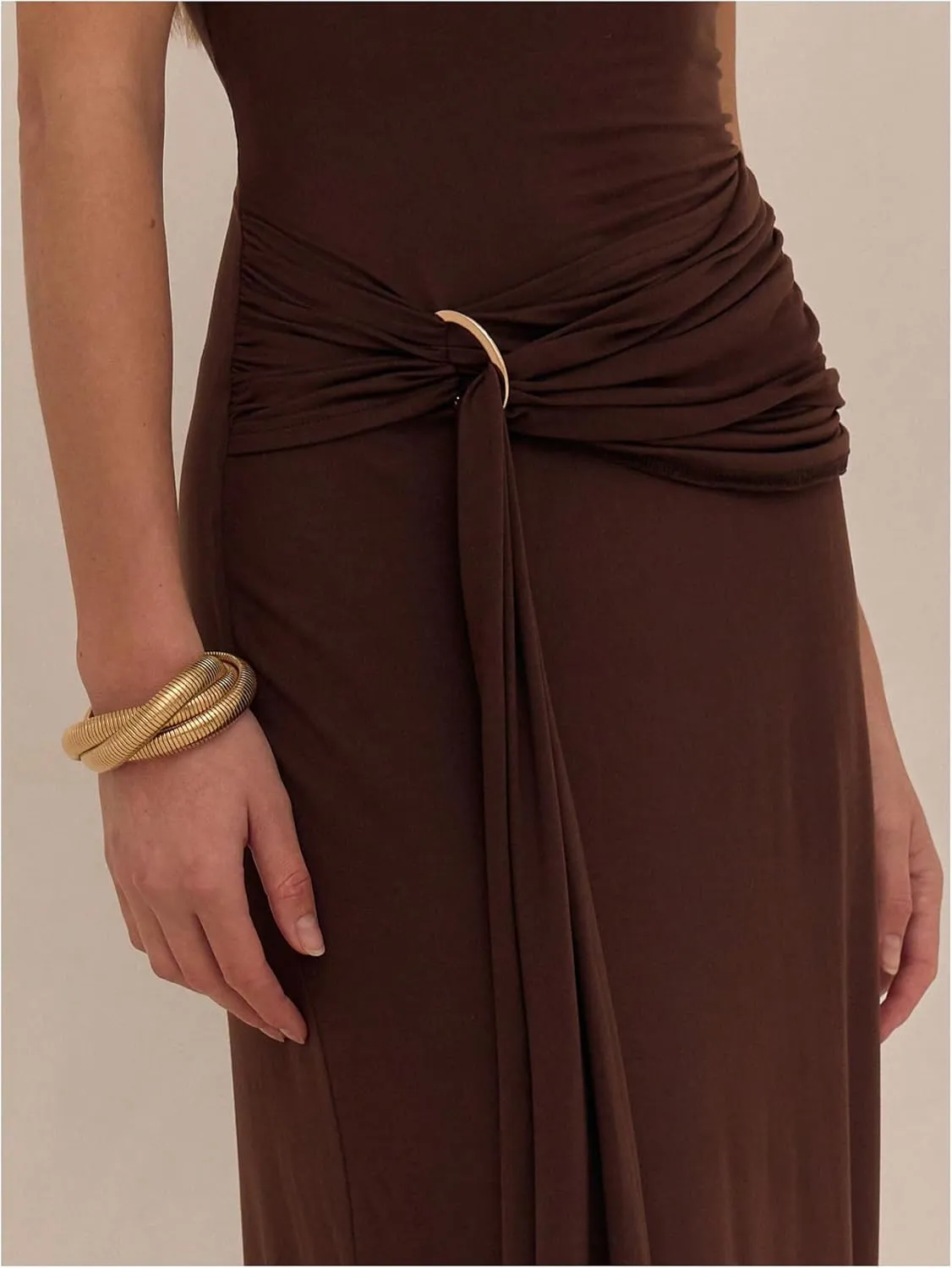 Milumia Women's Ring Tie Knot Bodycon Dress Crew Neck Short Sleeve Maxi Dresses