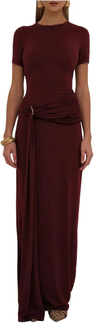 Milumia Women's Ring Tie Knot Bodycon Dress Crew Neck Short Sleeve Maxi Dresses