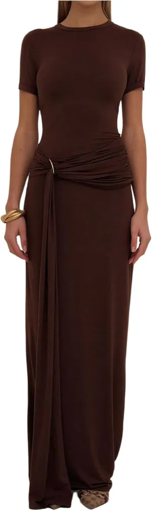Milumia Women's Ring Tie Knot Bodycon Dress Crew Neck Short Sleeve Maxi Dresses