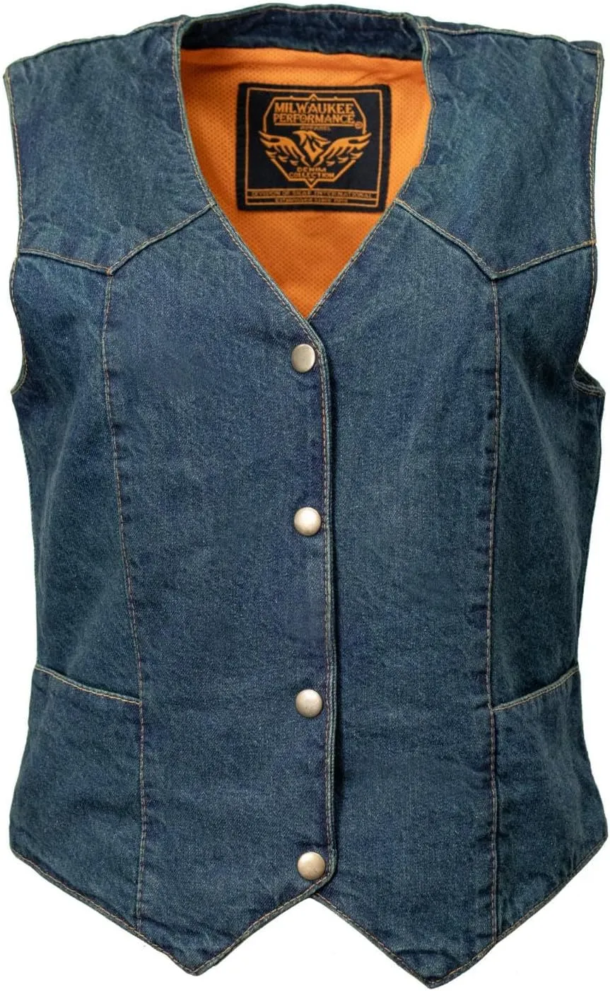 Milwaukee Leather MDL4000 Women's Black Plain Side 3 Snap Front Denim Vest