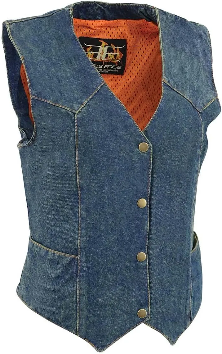 Milwaukee Leather MDL4000 Women's Black Plain Side 3 Snap Front Denim Vest