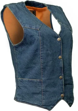 Milwaukee Leather MDL4000 Women's Black Plain Side 3 Snap Front Denim Vest