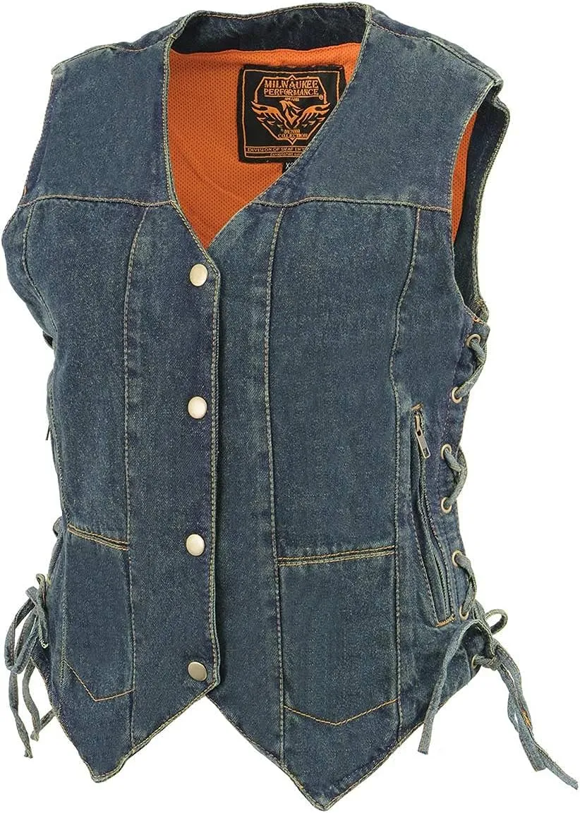 Milwaukee Leather Women's Premium Denim Motorcycle Rider Vest | MDL - X-Large