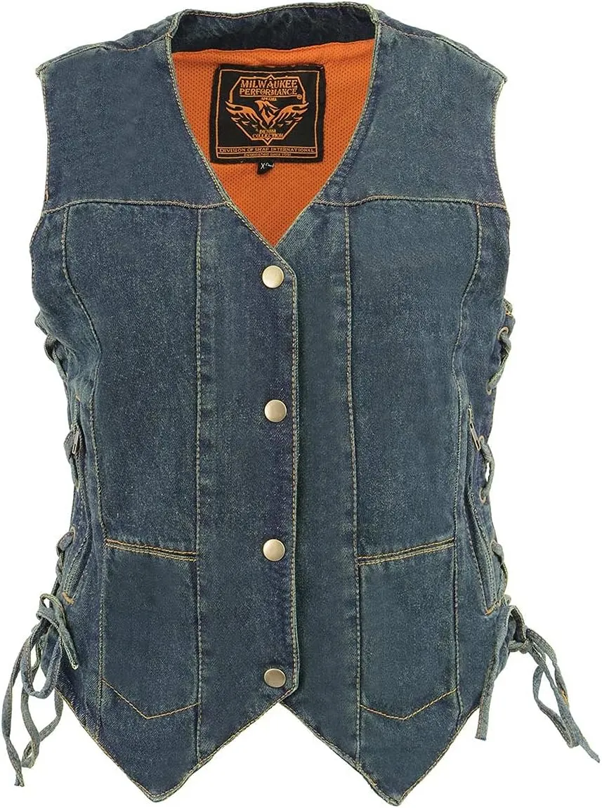 Milwaukee Leather Women's Premium Denim Motorcycle Rider Vest | MDL - X-Large