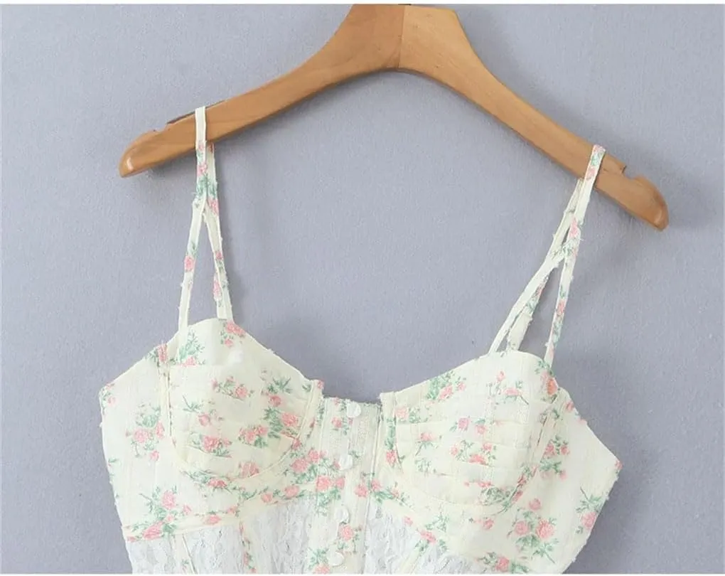Mini Dress for Women Lace Floral Print Backless A-Line Holiday Patchwork Dresses Party Robe