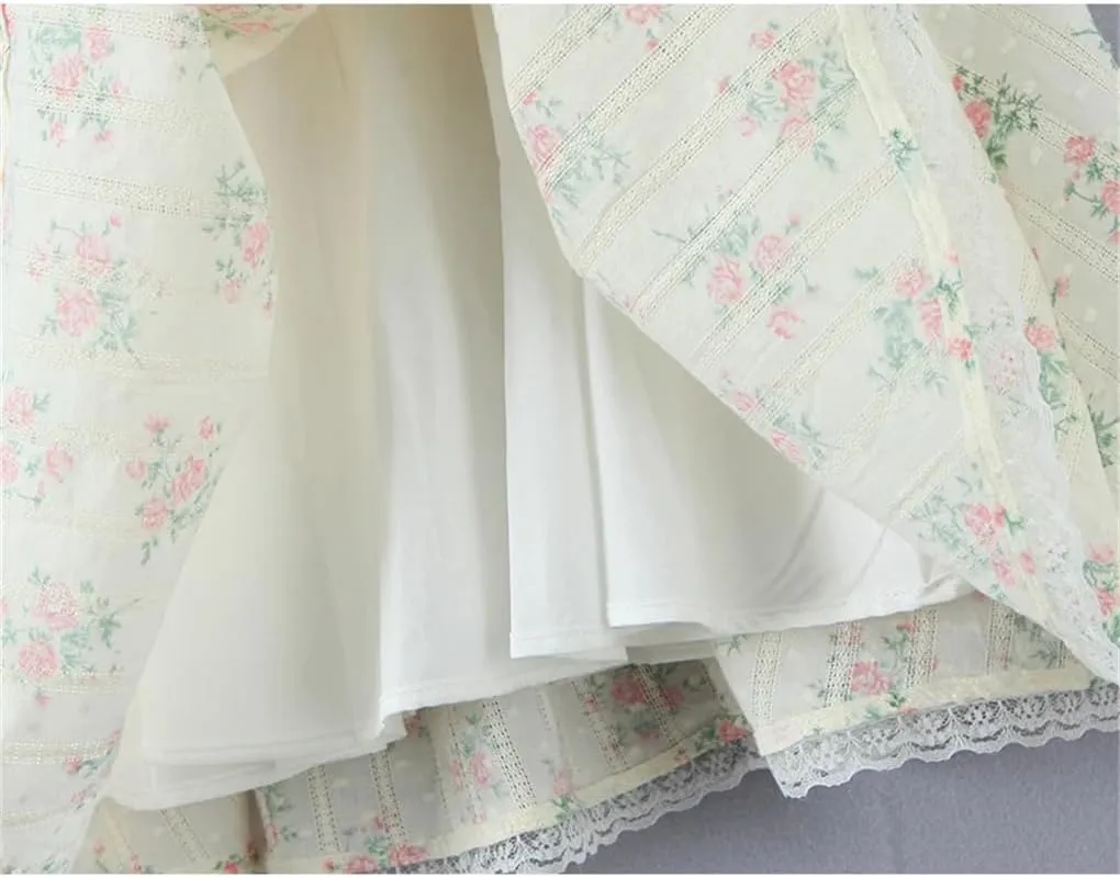Mini Dress for Women Lace Floral Print Backless A-Line Holiday Patchwork Dresses Party Robe