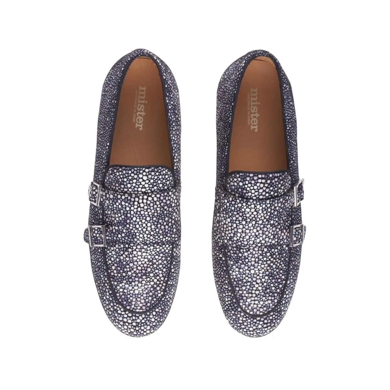 Mister 40152 Ancil Men's Shoes Gray Stringray Print / Suede Leather Monk-Straps Loafers (MIS1019)
