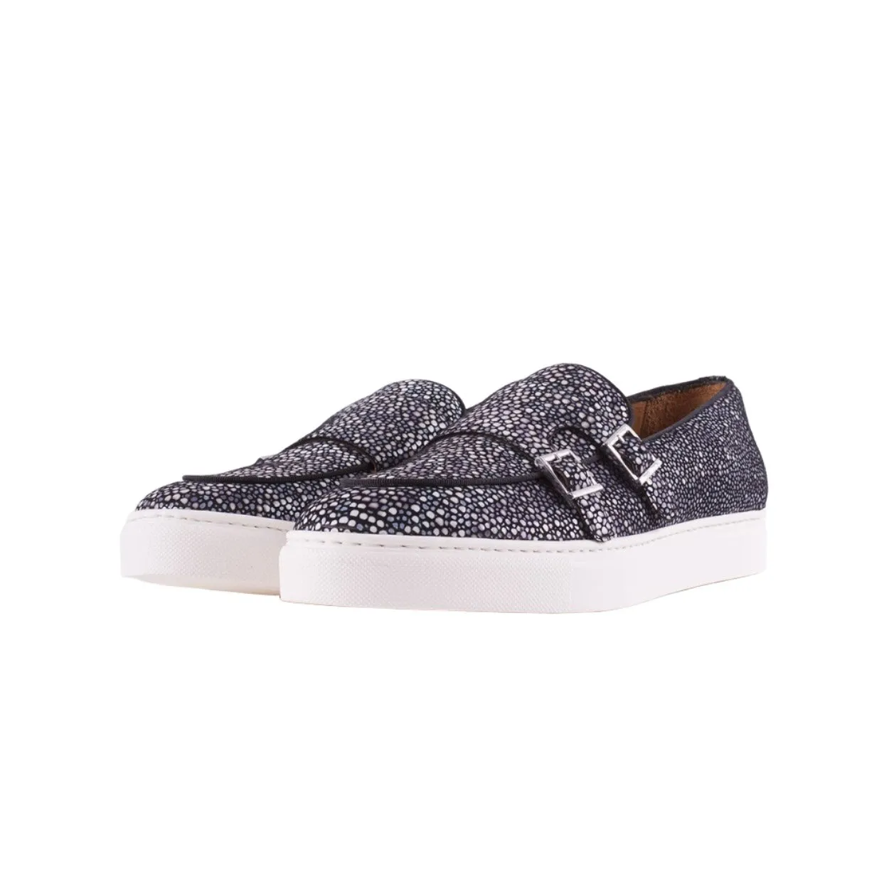 Mister 40152 Ancil Men's Shoes Gray Stringray Print / Suede Leather Monk-Straps Loafers (MIS1019)