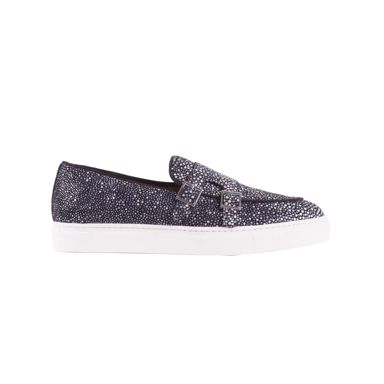 Mister 40152 Ancil Men's Shoes Gray Stringray Print / Suede Leather Monk-Straps Loafers (MIS1019)