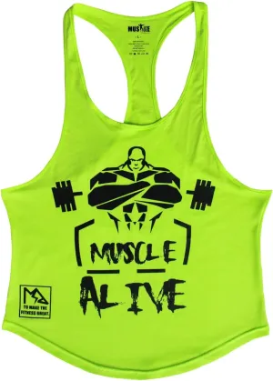 Muscle Alive Mens Bodybuilding Stringer Tank Tops Cotton Racerback Arch Hem