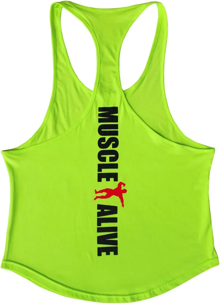 Muscle Alive Mens Bodybuilding Stringer Tank Tops Cotton Racerback Arch Hem