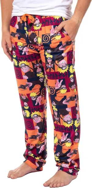 Naruto Shippuden Men's Allover Character Hidden Leaf Village Adult Lounge Sleep Bottoms Pajama Pants
