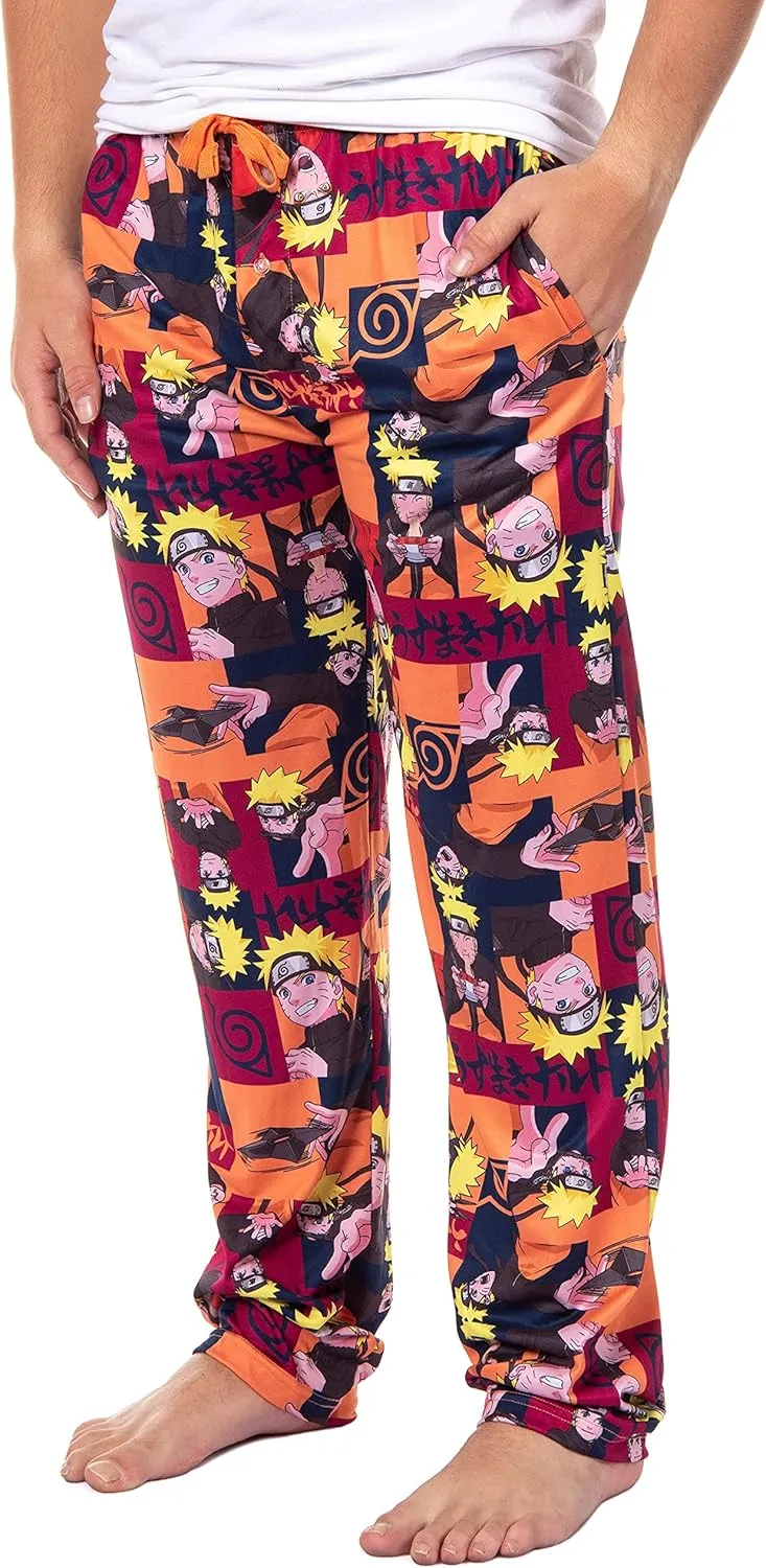 Naruto Shippuden Men's Allover Character Hidden Leaf Village Adult Lounge Sleep Bottoms Pajama Pants